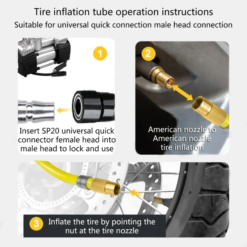 Tire Air Compressor Hose Universal Pump Extension Tube Flexible Recoil Air Inflator Connector Replacement Inflator Hose 3/5m