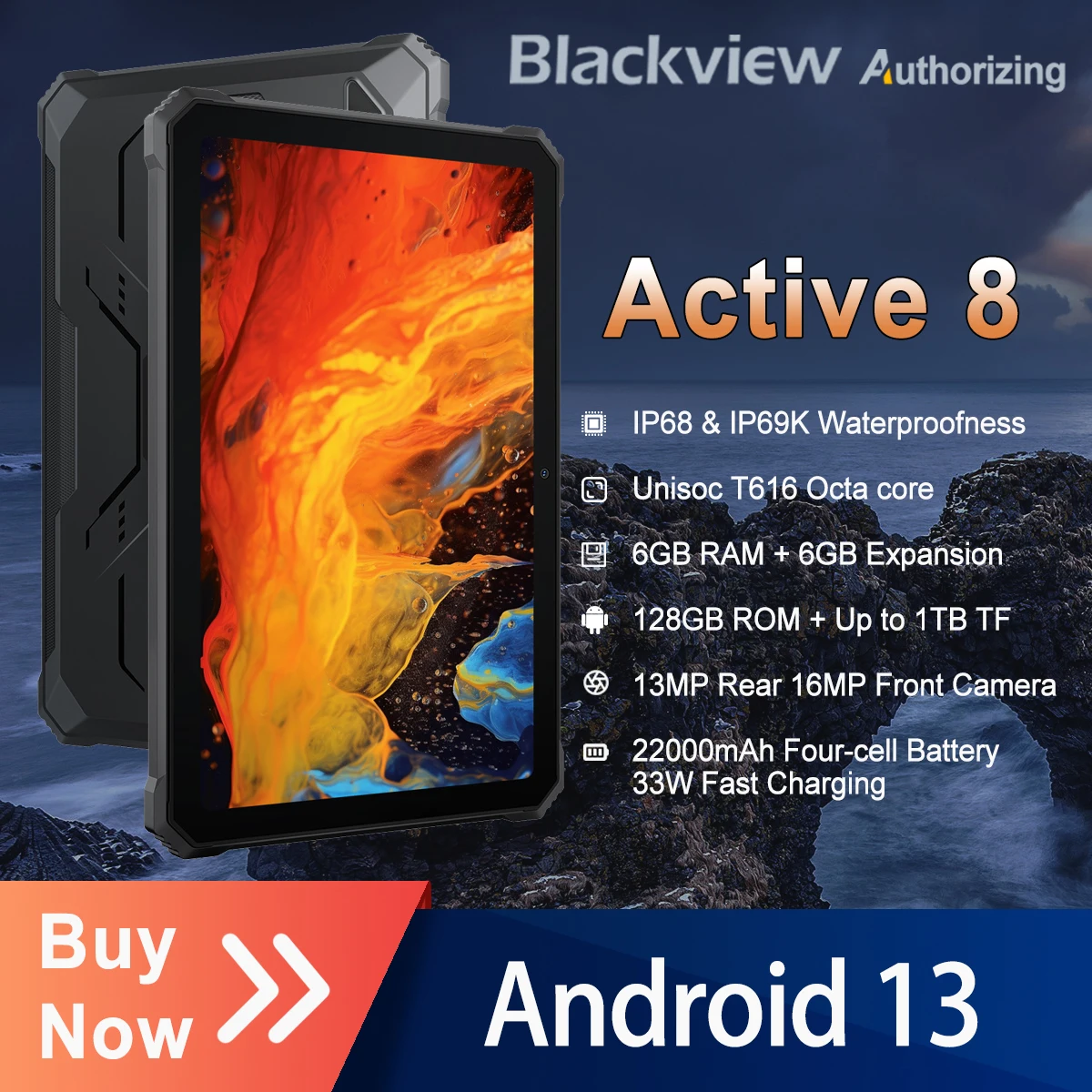 Blackview Active 8 Rugged Tablets Android 13 22000mAh Battery 33W Charging  10.36'' 2.4K Display T616 Octa Core Tablets PC - AliExpress