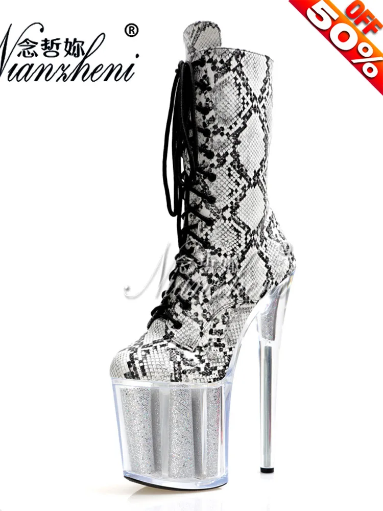 

Snake Print Pole Dance heels Shoes 20cm Stripper Heels Gothic Sexy Fetish Ankle Boots 8Inch Platform Nightclub Lace Up Exotic