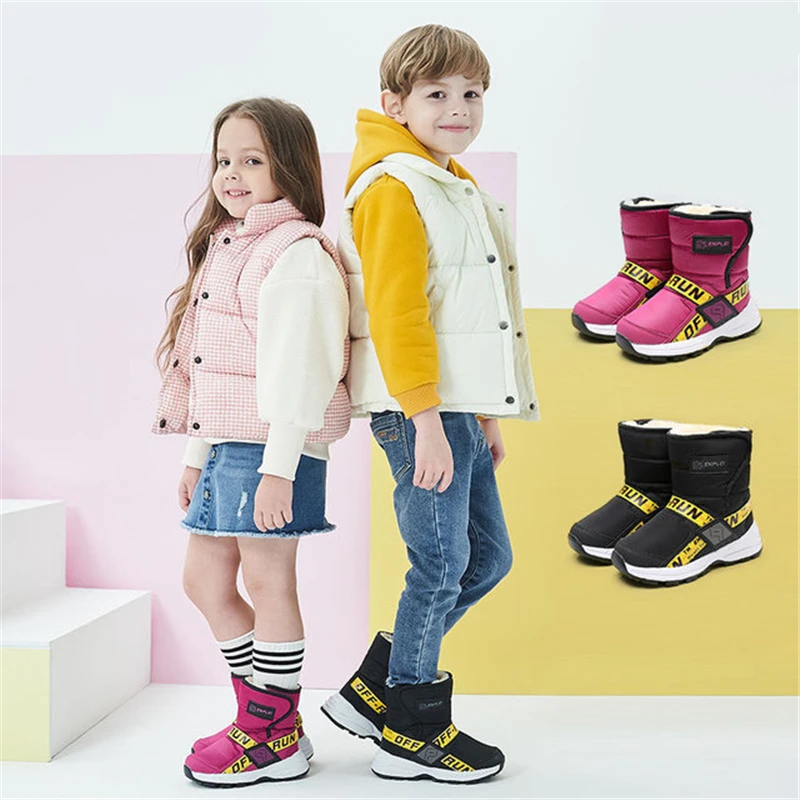 

XPAY Winter Snow Boots Children Wool Unisex Mid Calf Parent Child Boots Waterproof Thick Warm Flats Size 29-38