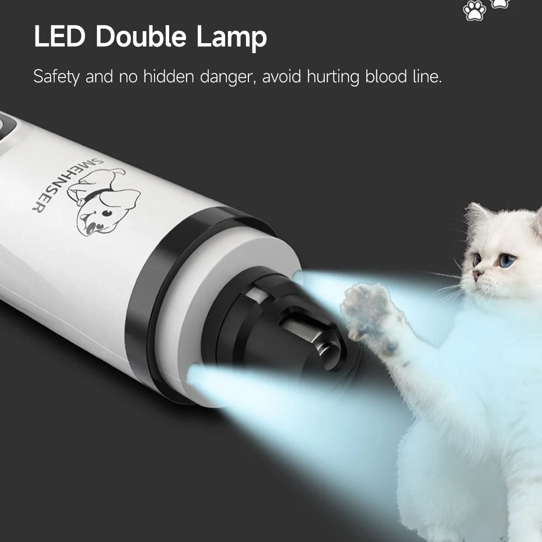 SMEHNSER Electric Pet Nail Grinder LED Light Cat Dogs Nail Clippers Rechargeable Paws Cutter Grooming Trimmer Pet Supplies