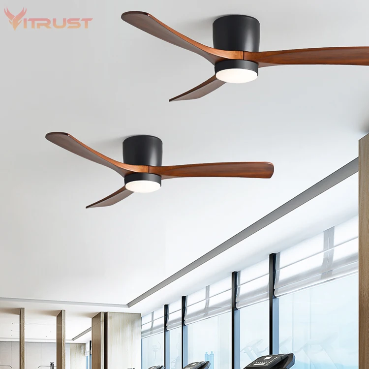 Nordic Frequency Conversion Wooden Ceiling Fan Home Decorative Ceiling Fan with 3 Solid Wooden Blade Support 110-240V