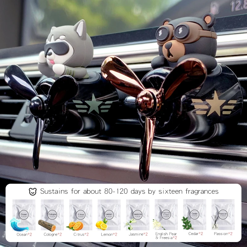 Bear Pilot Air Freshener - Dog Scent Vent Perfume Diffuser for Car Aromatherapy Decor Accessories