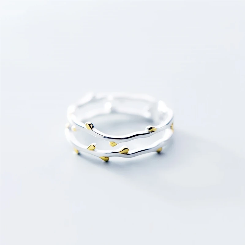 Silver Ring Sole Memory Creative Double Tree Branch Fresh Cute Sweet Art Silver Color Female Resizable Opening Rings SRI344