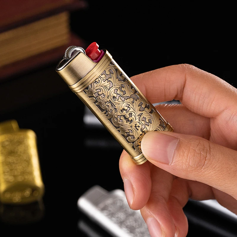 Zinc Alloy Lighter Cover For Bic J5 J25 Disposable Mini Retro Lighter Cover With Noble Pattern