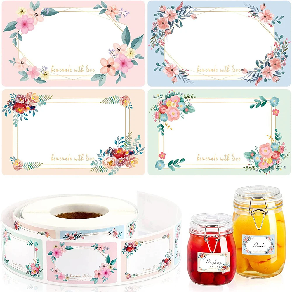 50-250pcs 3*5CM Flowers Name Labels Kitchen Blank Handwritten Date Stickers Refrigerator Freezer Food Storage Small Business