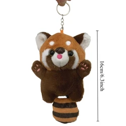 Adorable Red Panda Plush Backpack - Soft Fur Shoulder Bag (Panda doll keychain)