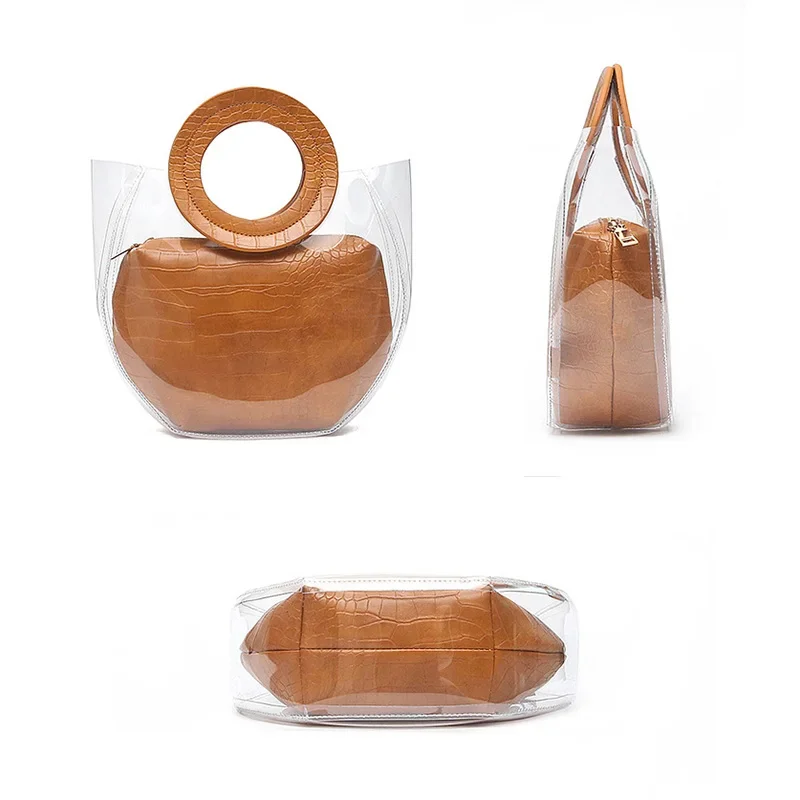 2023 New Transparent Bag Women's Jelly Handbag PVC Bucket Mother Bag Casual Totes with Purse Wallets Fashion Clutch Clear Bags