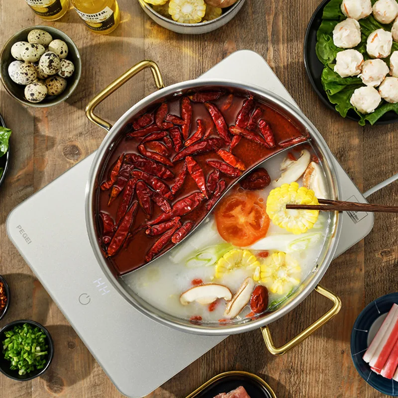 Stainless Steel Cooking Pots Compartment Chinese Fondue Quick Heat