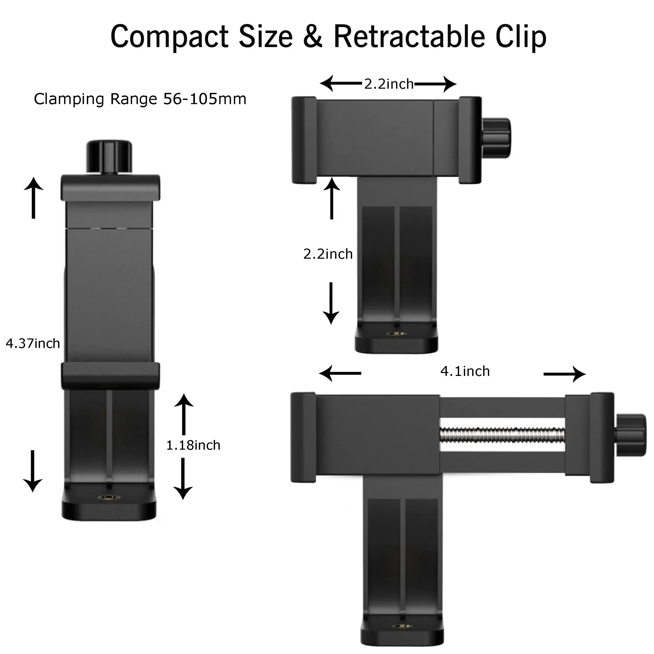 Supporto universale per treppiede con foro filettato da 1/4, rotazione a 360 gradi, supporto per treppiede per cellulare, clip per smartphone. - immagine 2