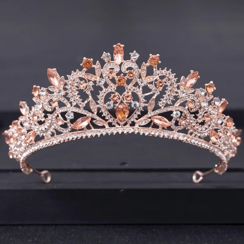 Roségold Farbe Strass Diademe und Kronen Kristall Abschluss ball Prinzessin Diadem Hochzeit Braut Haarschmuck Schmuck Krone Tiara – Detail 8