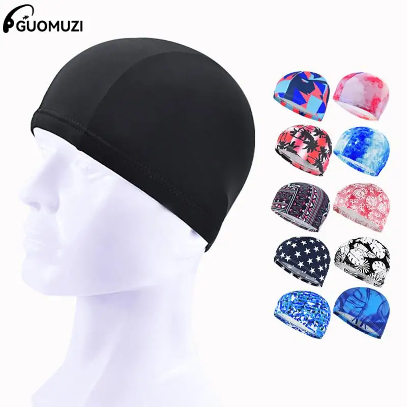 

1pc High Elastic Swimming Cap Men Women Free Size Solid Flowers Printed Long Hair Sports Swim Pool Hat Nylon Turban Randomly