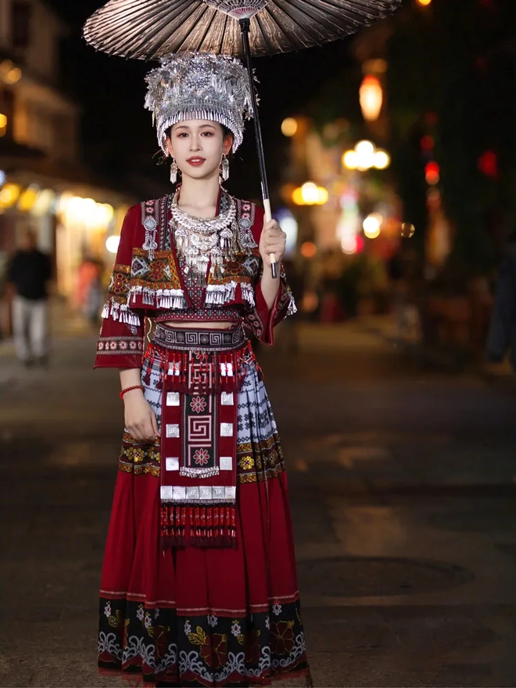 Ethnic Minority Miao Costume Travel Photography Tujia Stage New chinese miao dance hats miao silver headdress minority stage performance accessories vintage head