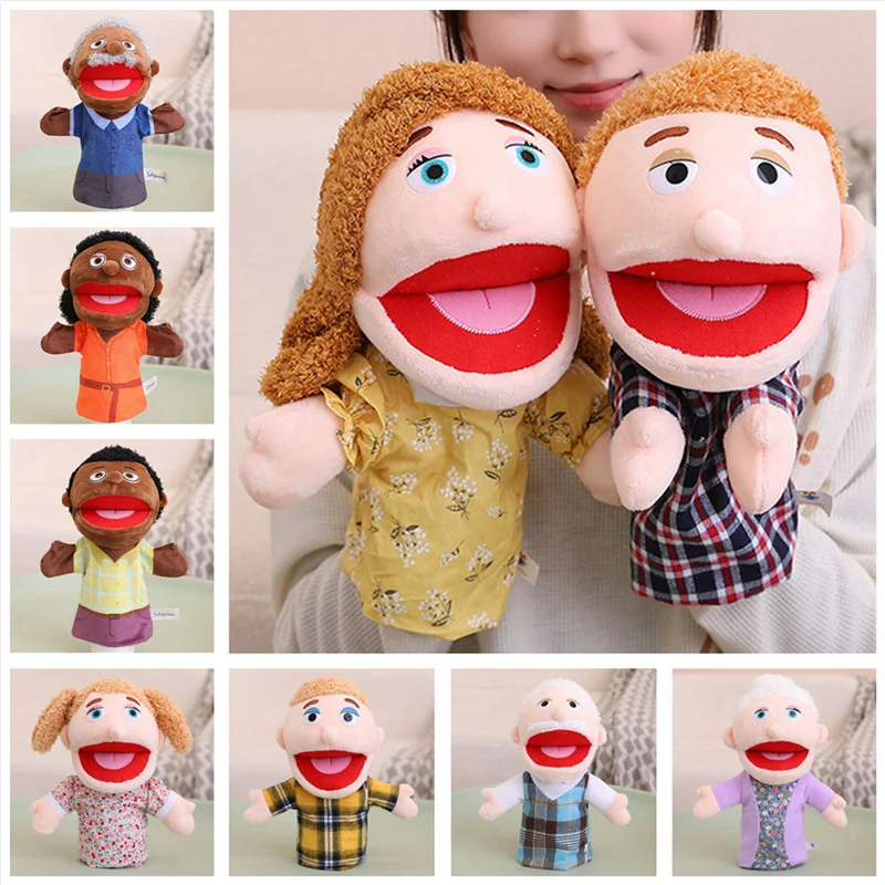 28-33cm Cartoon Family Finger Hand Puppet Kids Plush Popular Activity Boys Girls Role Play Bedtime Story Cute Soft Toys Dolls cloth infant toys plush family member hand role play story telling toy cartoon hand parent child interactive toys