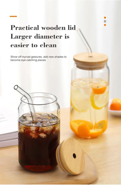 Drinking Glasses with Dome Lids and Glass Straw Can Shaped Glass Cups Beer  Glasses Iced Coffee Tumbler Cup DIY Drinkware - AliExpress