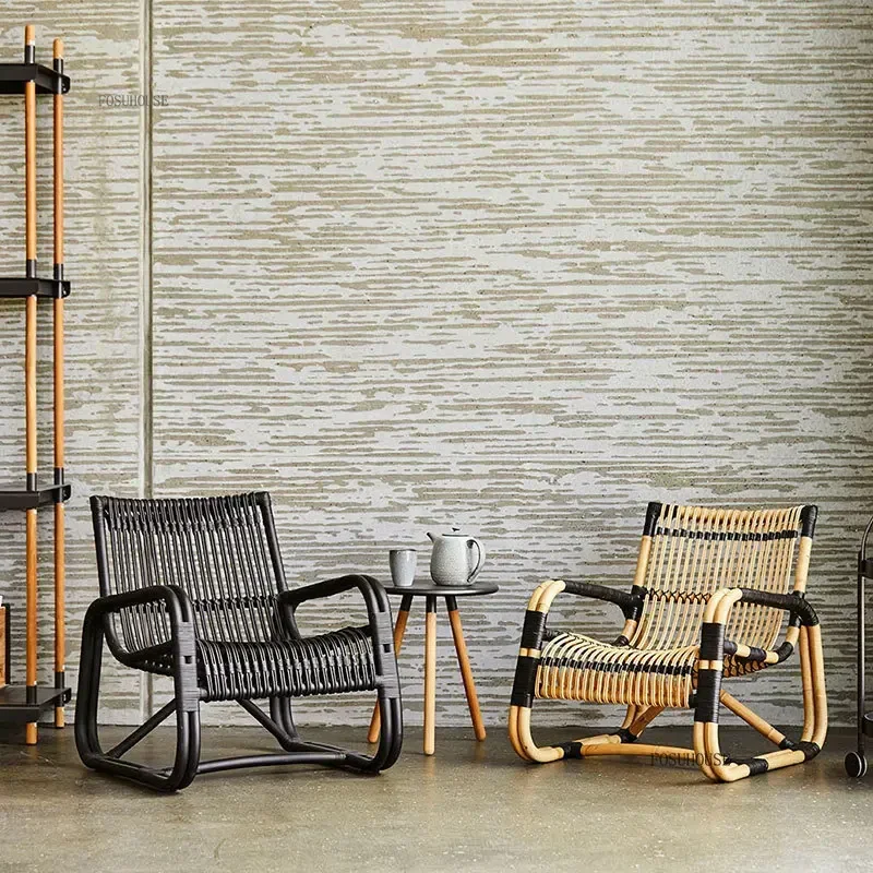 Unique Leisure Garden Chairs for Balcony Hollow Backrest Single Chair Chinese Rattan Waterproof Garden Furniture for Courtyard