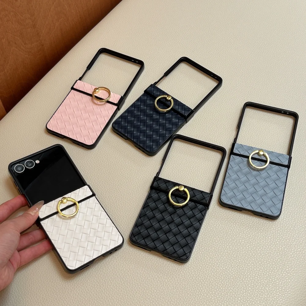 Premium PU Leather Flip Ring Holder Case with Hinge Protection Cover