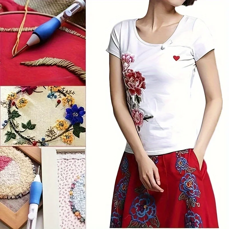 Adjustable Magic Embroidery Pen Set 1PC 3 Needles Threader Scissors Ergonomic Fabric Craft Design For DIY Sewing