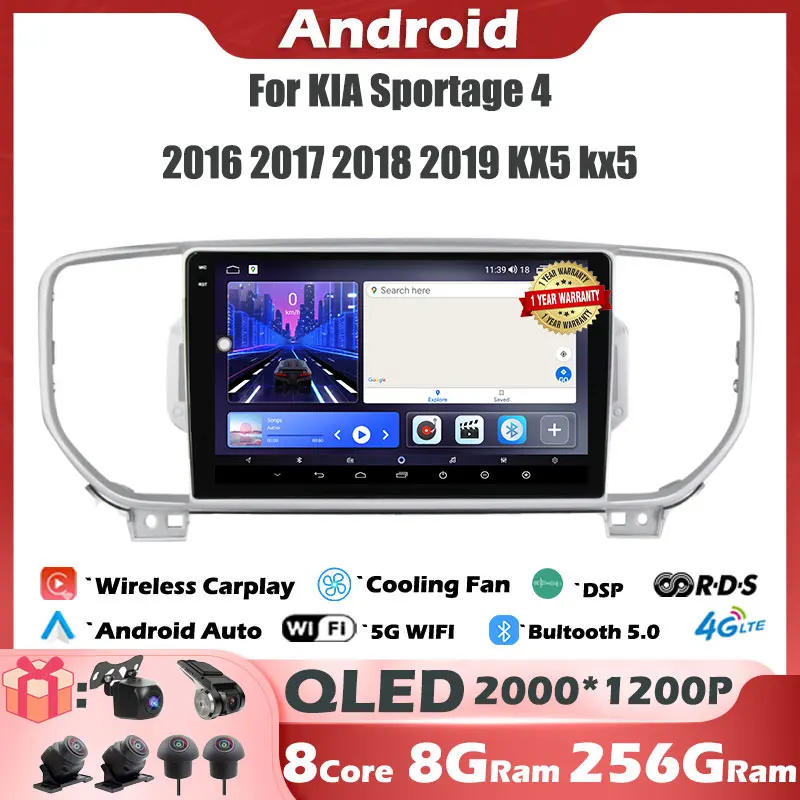 

Android 14 For KIA Sportage 4 2016 2017 2018 2019 KX5 kx5 Car Raido QLED Navigatio Carplay Multimedia player GPS WIFI 4G DSP BT