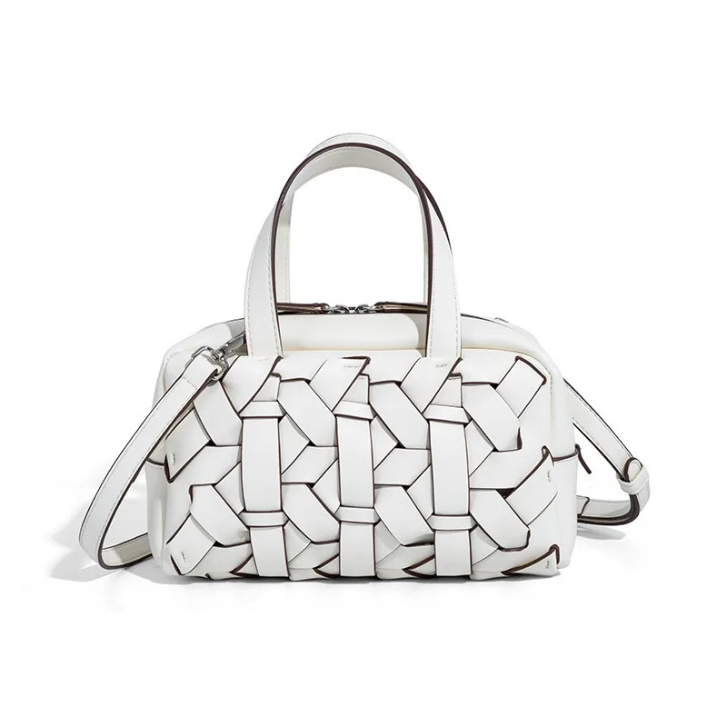 Handcrafted Woven Shoulder Crossbody Bag Simple Casual Ladies Handbag Underarm Bag Fashion Crescent Soft PU Leather Handbag