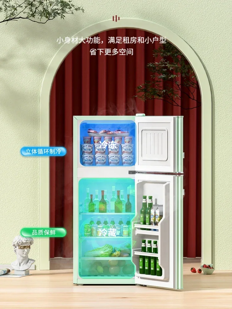 NAN JI REN frigorifero a doppia porta retrò casa risparmio energetico 58L maniglia per porta in argento elettrolitico Mini frigorifero nero