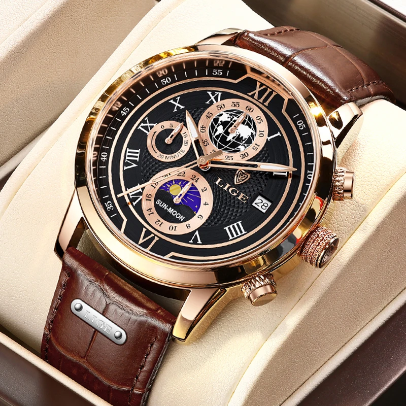 Lige Watch For Men Top Brand Luxury Fashion Leather Quartz Men Orologi Data Business Sport Orologio Da Polso Maschile Orologio Montre Homme