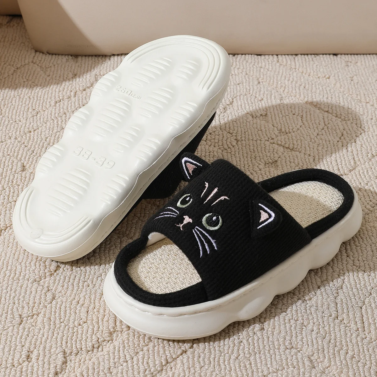 Smile 2024 Summer New Non-slip Breathable Sweat-absorbing Linen Slippers Women Thick-soled Four-season Cotton And Linen Slippers 6