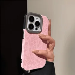 Luxury Cool Leopard Pattern Matte Plating Leather Texture Shockproof Phone Case - iPhone 13 (Pink)