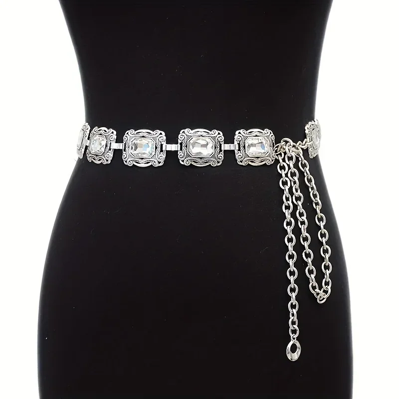QKEPCY Cintura a Catena da Donna Lega Regolabile Argenteo Metallo Maglia Cintura Stile Bohémien con Catena a Margherita Accessorio per Donne e Ragazze Adatta per Abiti e Jeans