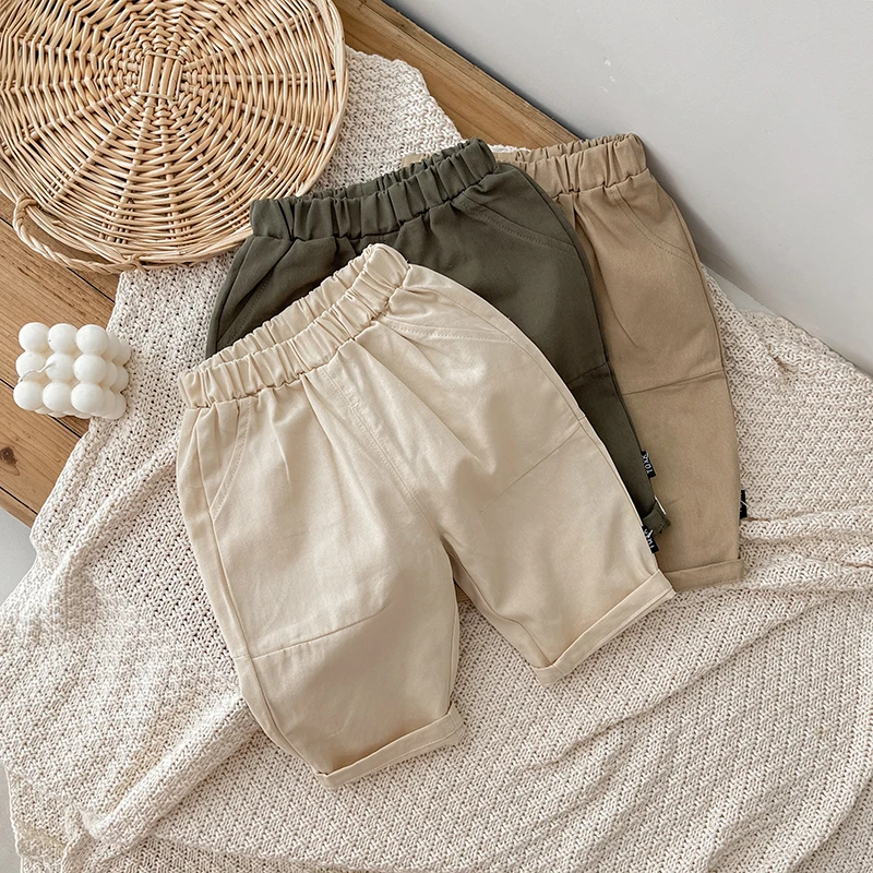 Winter And Autumn Newborn Baby Girls And Boys Cotton Trousers Travel Sports Elastic Waist Korean Solid Fashion Soft Casual 2