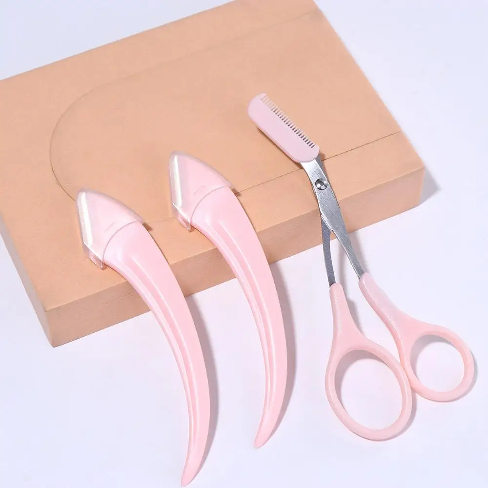 Facial Hair Removal Eyebrow Clipper Comb Female Eyebrow Trimming Eyebrow Scissors with Comb Eyebrow Trimmer Set Makeup Tools