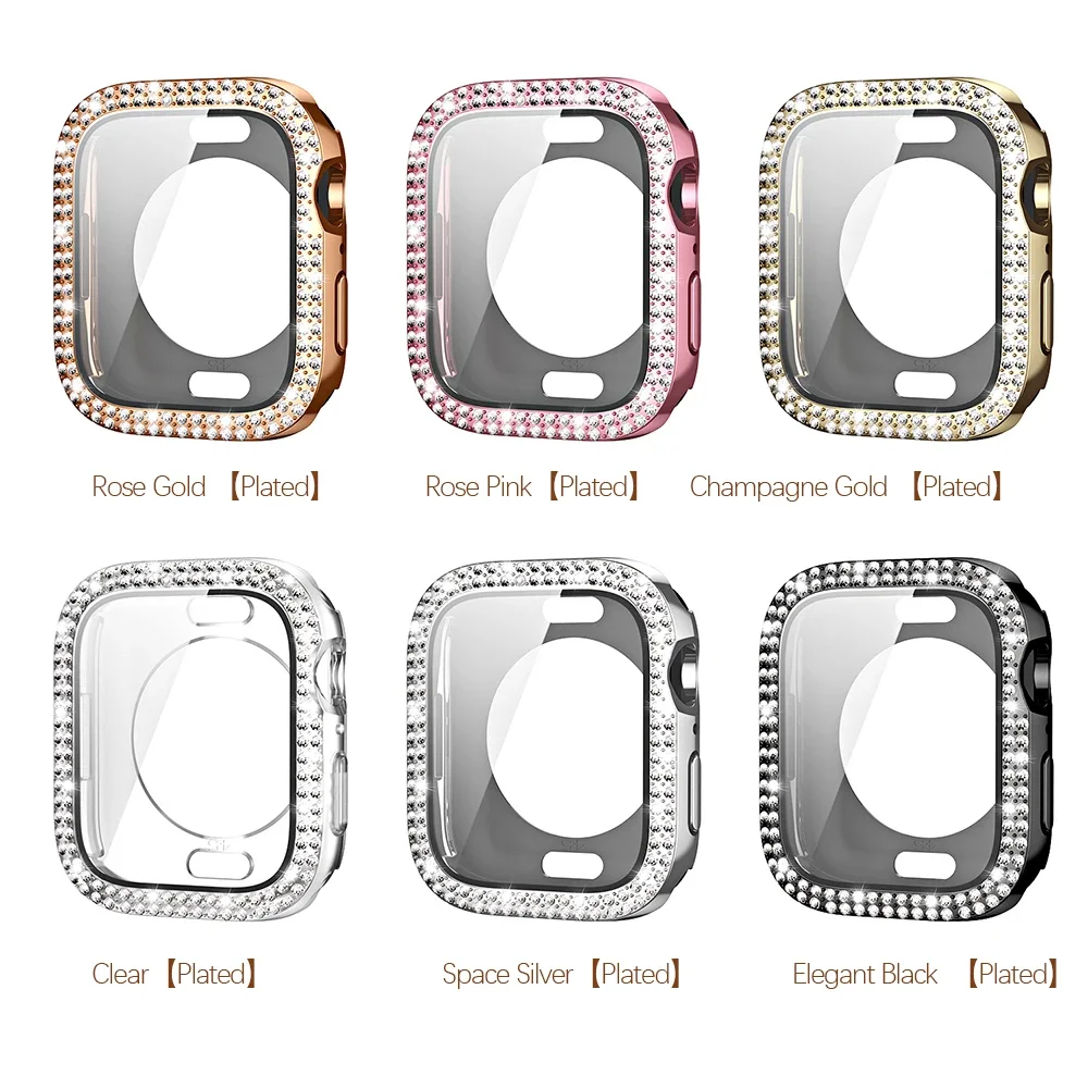 Luxury Diamond-Studded Apple Watch Case with Screen Protector and Bling Glass Cover