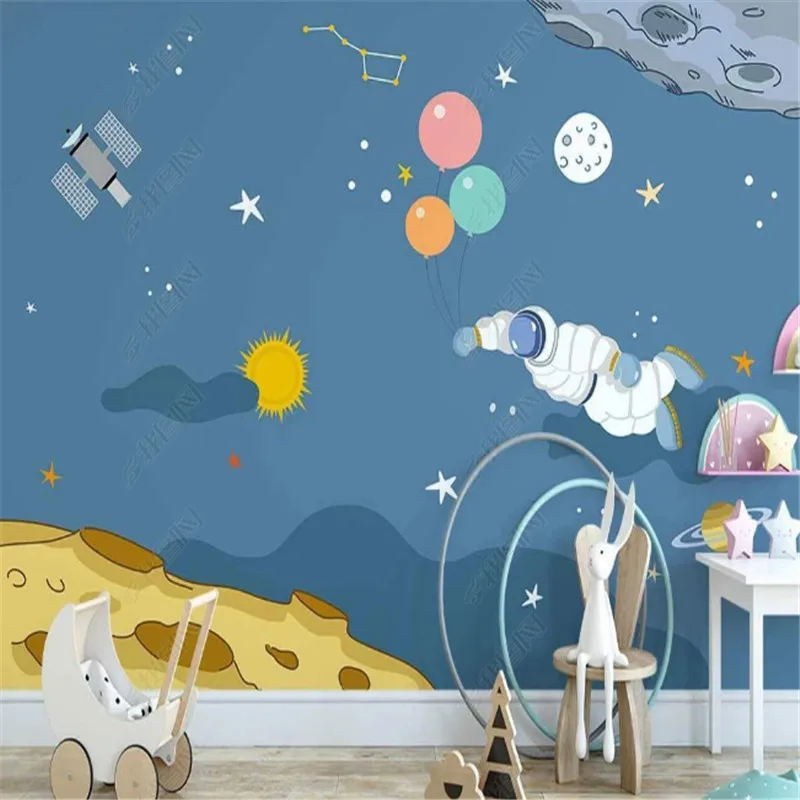 

Nordic Hand Drawn Wallpaper for Kid's Room Cartoon Space Sailing Children's Room Cute Background Wall Papers Home Decor Mural
