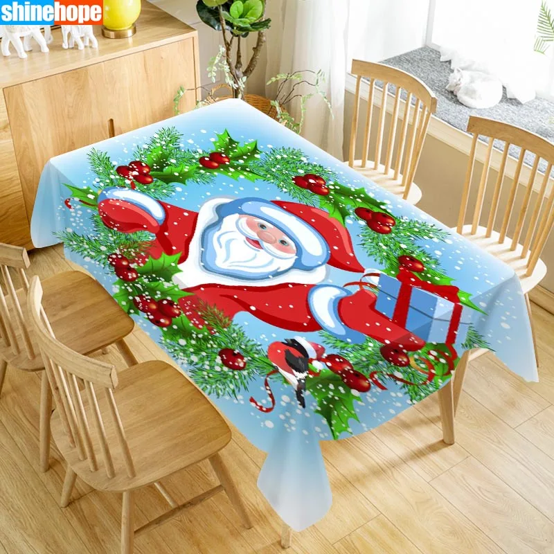 

Santa Claus Snowman Snowflake Christmas Tablecloth Waterproof Oxford Fabric Rectangular Tablecloth Home Party Table Cloth