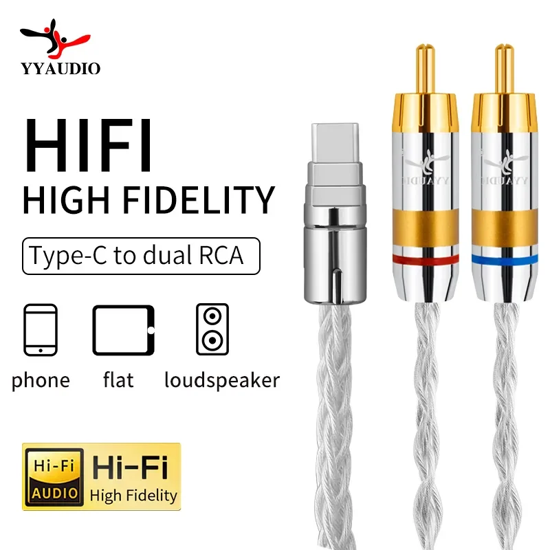 Yyaudio-tipo c para Cabo de Áudio Rca Alto-falante Amplificador Huawei Sumsung Xiaomi Lightning para 2rca Splitter