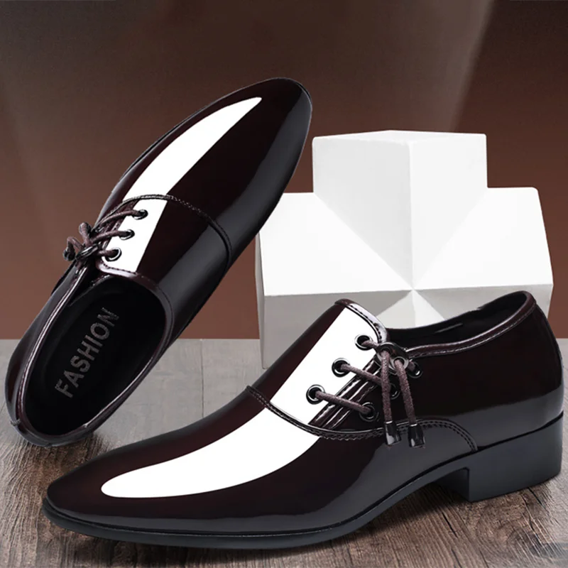 Leather shoes Italian Patent Leather Shoes Men Business Shoe Lace Up Oxfords Plus Size Male Wedding Party