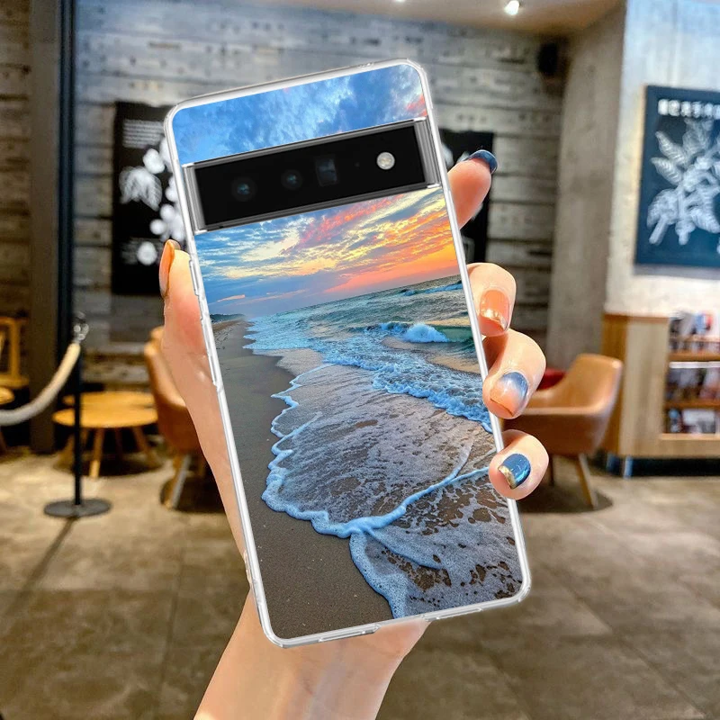 Seaside Scenery Wave Beach Pattern Clear Phone Case