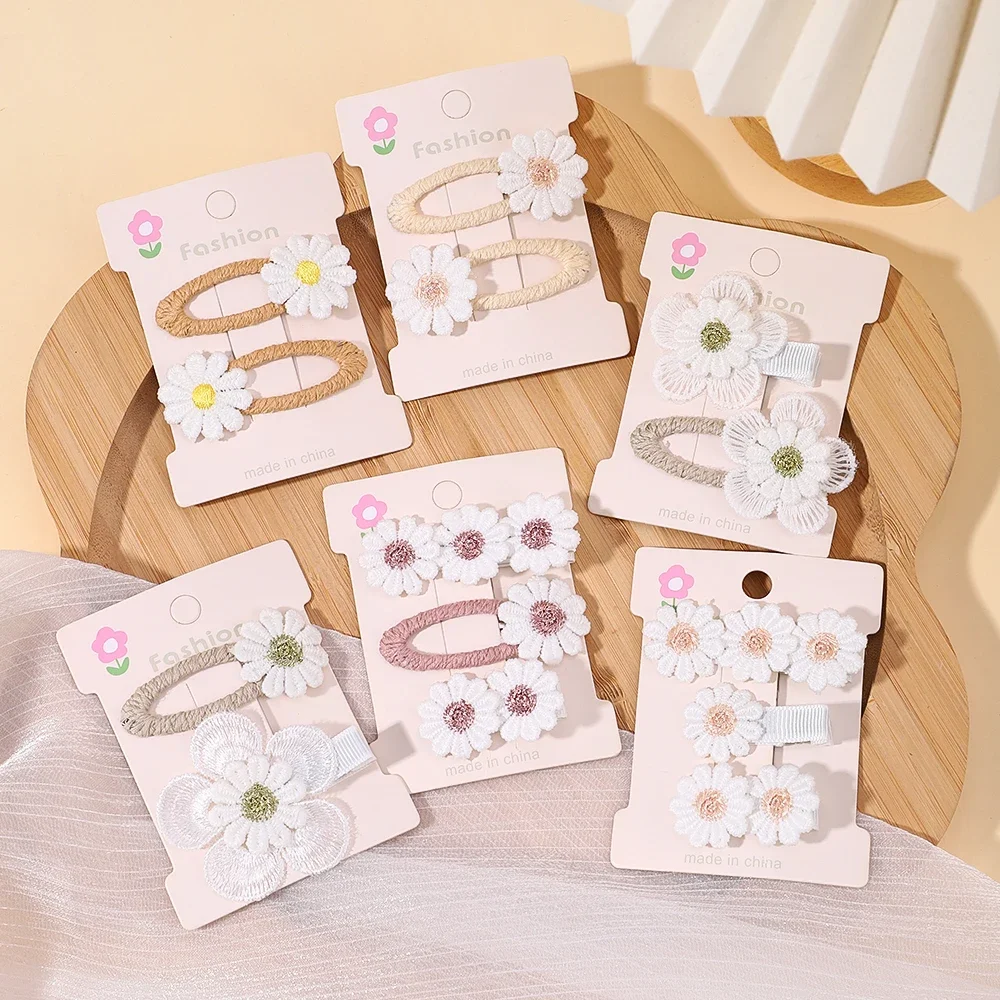 1pcs Ins 데이지 꽃 헤어 클립 어린이를위한 소녀 머리핀 레이스 화이트 바레트 공주 후크 액세서리 한국어