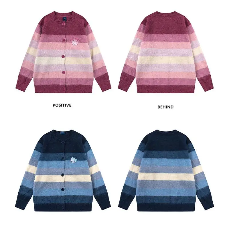 

Cartoon Kittys Knitted Sweater Kawaii Cute Autumn Winter Loose Comfortable Soft Versatile Round Neck Girl Heart Sweet Sweater