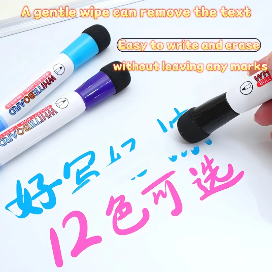 12색 드라이 이레이저 마커, 속건성 잉크, 저취, 무독성. 사무용, 학용품, 가정용으로 적합합니다.