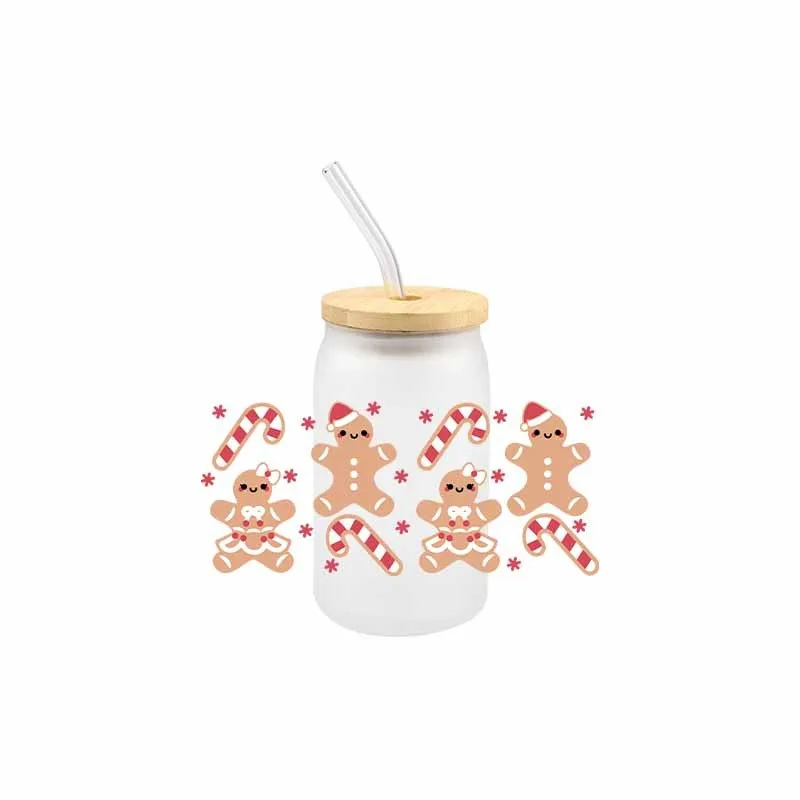 3D Christmas UV DTF Gingerbread Man Transfer Sticker Wraps Cup Cartoon Cute DIY Durable Adhesive Sticker Wraps Cup