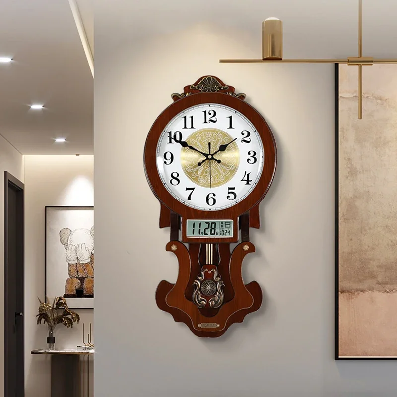 Antieke Vintage Houten Wandklok Grote Luxe Oude Versierde Wandklokken Slingeren Decoratieve Woonkamer Horloge Decor Huis