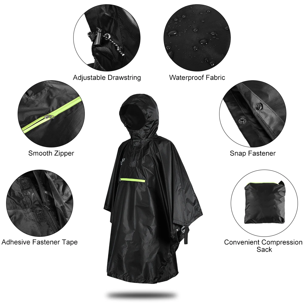 Outdoor Waterproof Mens Rain Poncho - Reflective Strip Rain Cape for Men and Women - Raincoat with Reflector for Bicycle Commuting