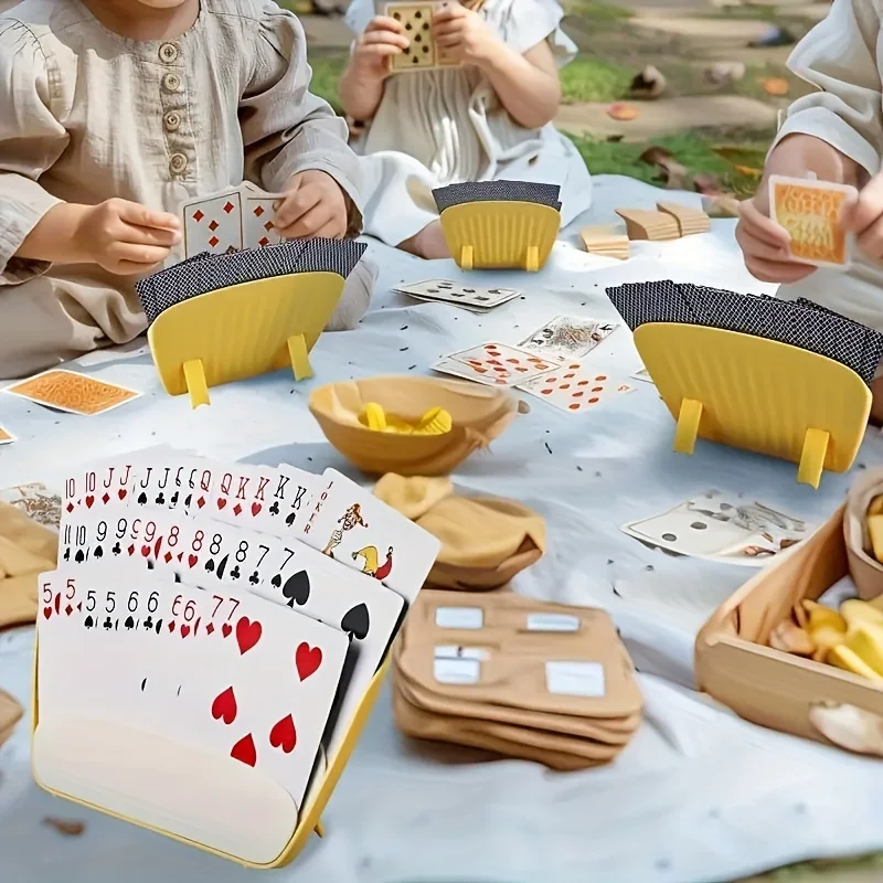 4-Pack Yellow PVC Card Holders for Playing Cards, Poker Party, Family Game Night, Card Game Accessories