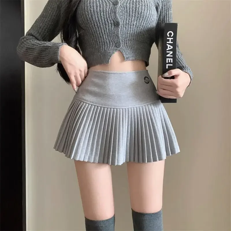 

White Spring High Street Spicy Girl Woolen Pleated Autumn Commuting High Waist Comfortable Versatile A-line Short Skirt Z642