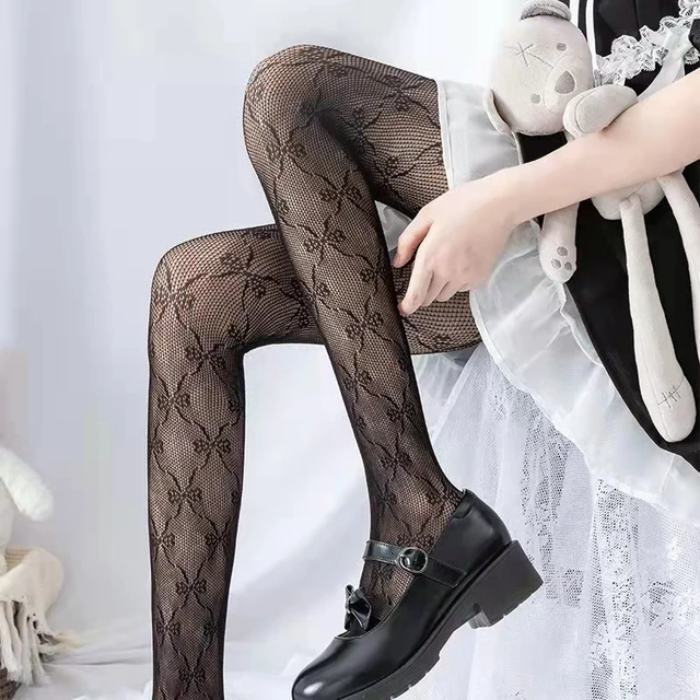 Sexy Gothic Tights Pantyhose Women Fashion Punk Style Hole Fishnet Stockings Anime Lolita Thigh High Stocking Hollow Out Hosiery Black c