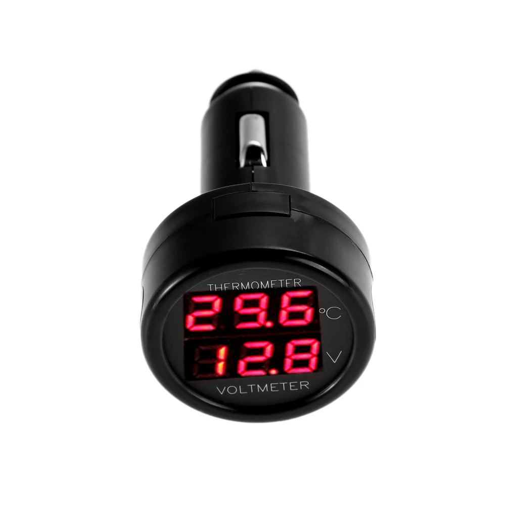 Universal Car Voltage Monitor with Digital LED Display and USB Charging Capabilities