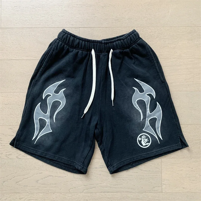 

24ss Washed Black Logo Printing Shorts High Quality Pure Cotton Women Shorts Oversized Casual Men Clothing