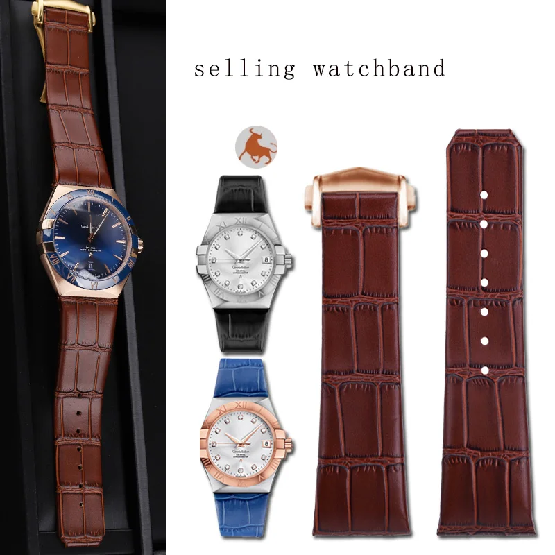 Bracciale In Vera Pelle Per Omega Constellation Double Eagle/Manhattan Series Cinturino In Pelle Da Uomo Concavo 23*9.6Mm 25*10Mm