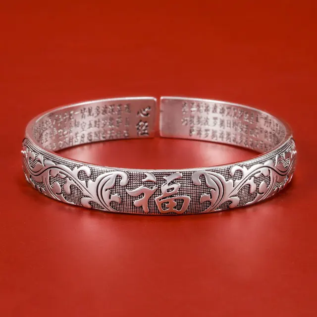 925 Sterling Silver open bangle bracelet for women lady girl cute favorite gift retro charm exquisite circular jewelry 4